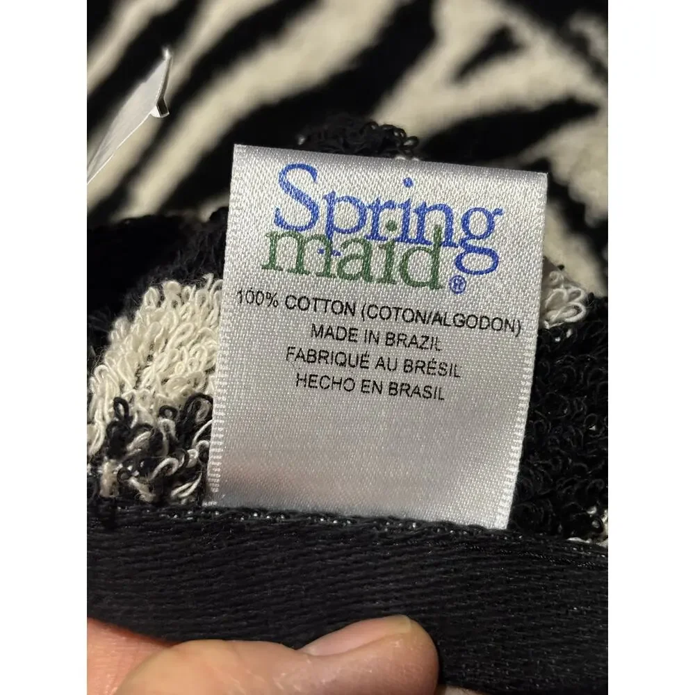 Spring maid black white animal print cotton bath and hand towel set nwt